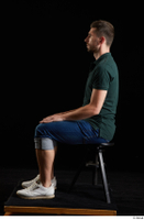  Trent  1 blue jeans casual dressed green t shirt kneeling white sneakers whole body 0009.jpg